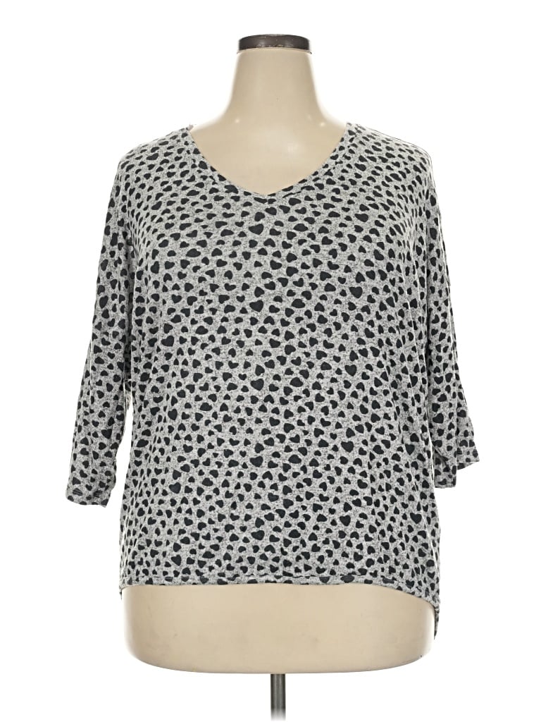 Pre-owned Premise 3/4 Sleeve Top Gray V-neck Tops