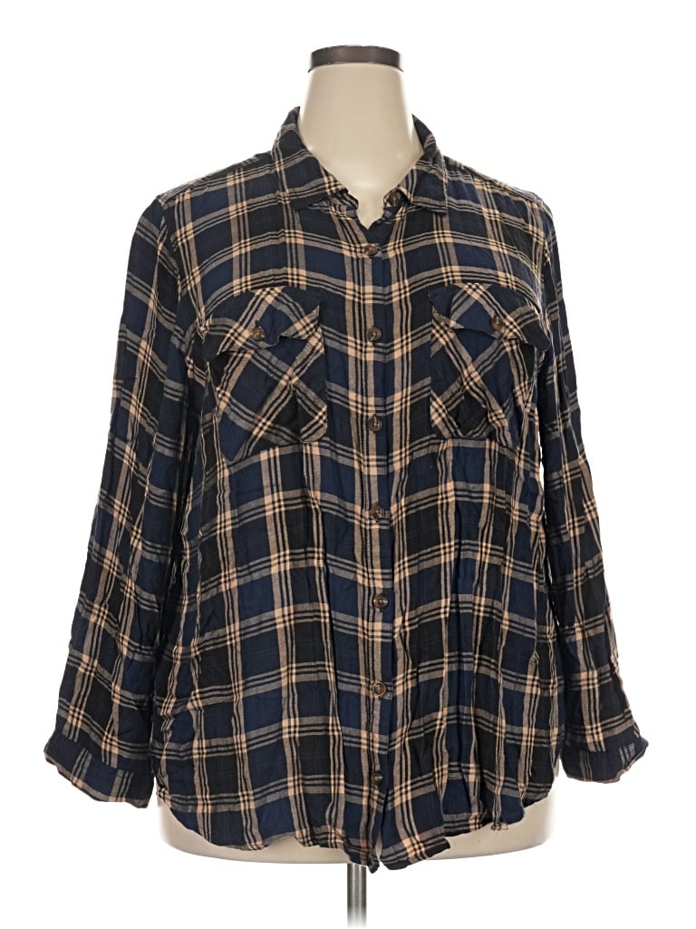 Pre-owned Terra & Sky Long Sleeve Button Down Shirt In Blue