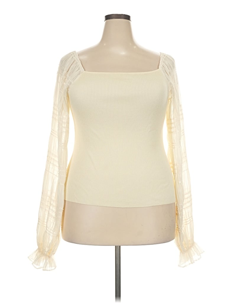 Pre-owned Arula Long Sleeve Top Ivory Square Neckline Tops