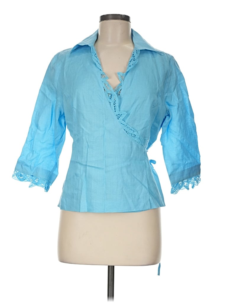 Pre-owned Carole Little 3/4 Sleeve Blouse In Blue