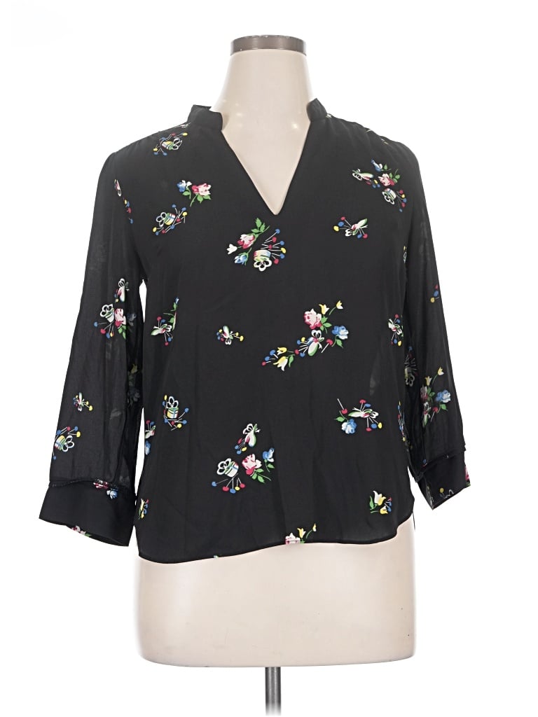 Pre-owned Oasis 3/4 Sleeve Blouse In Black