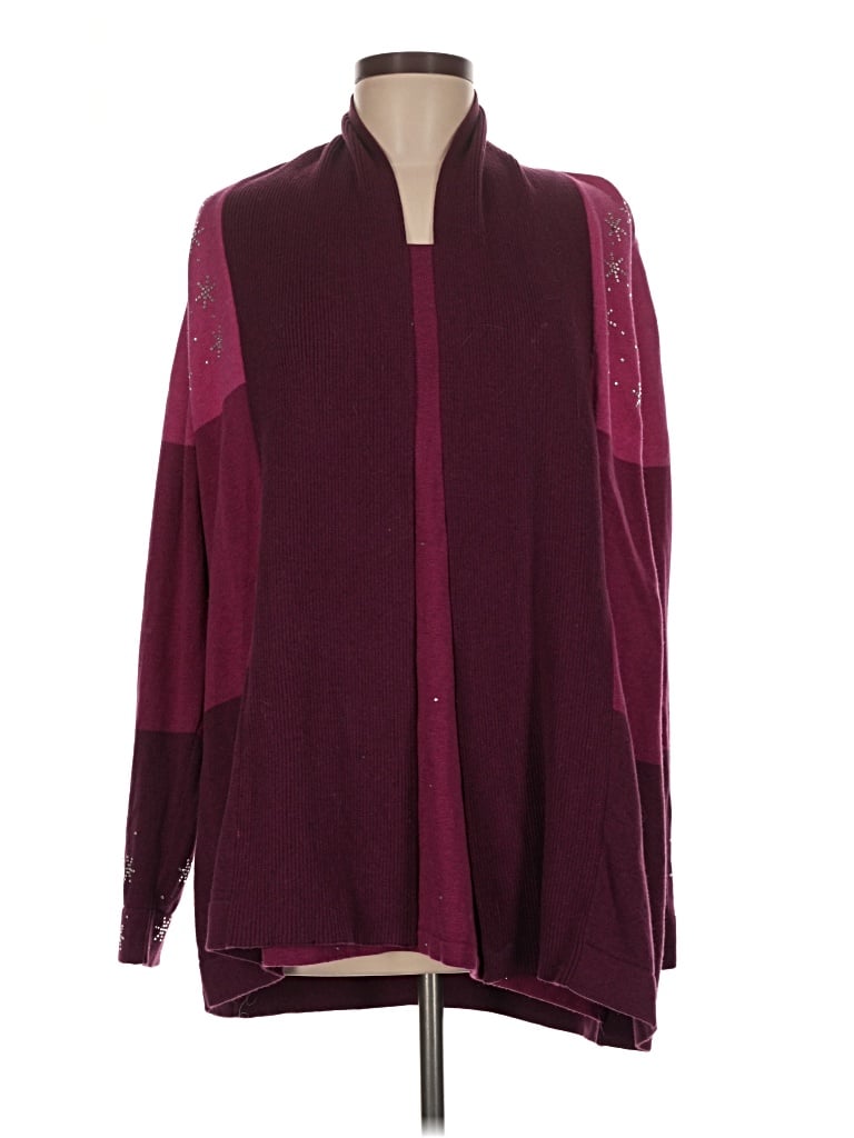 Pre-owned Quacker Factory Cardigan Sweater In Burgundy