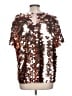 Eva Franco Metallic Silver Short Sleeve Blouse Size L - photo 2