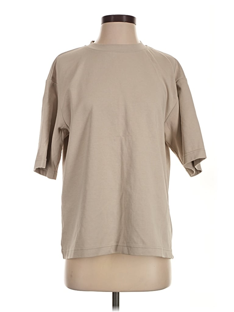 Pre-owned Uniqlo U Short Sleeve Top Tan Mock Neckline Tops