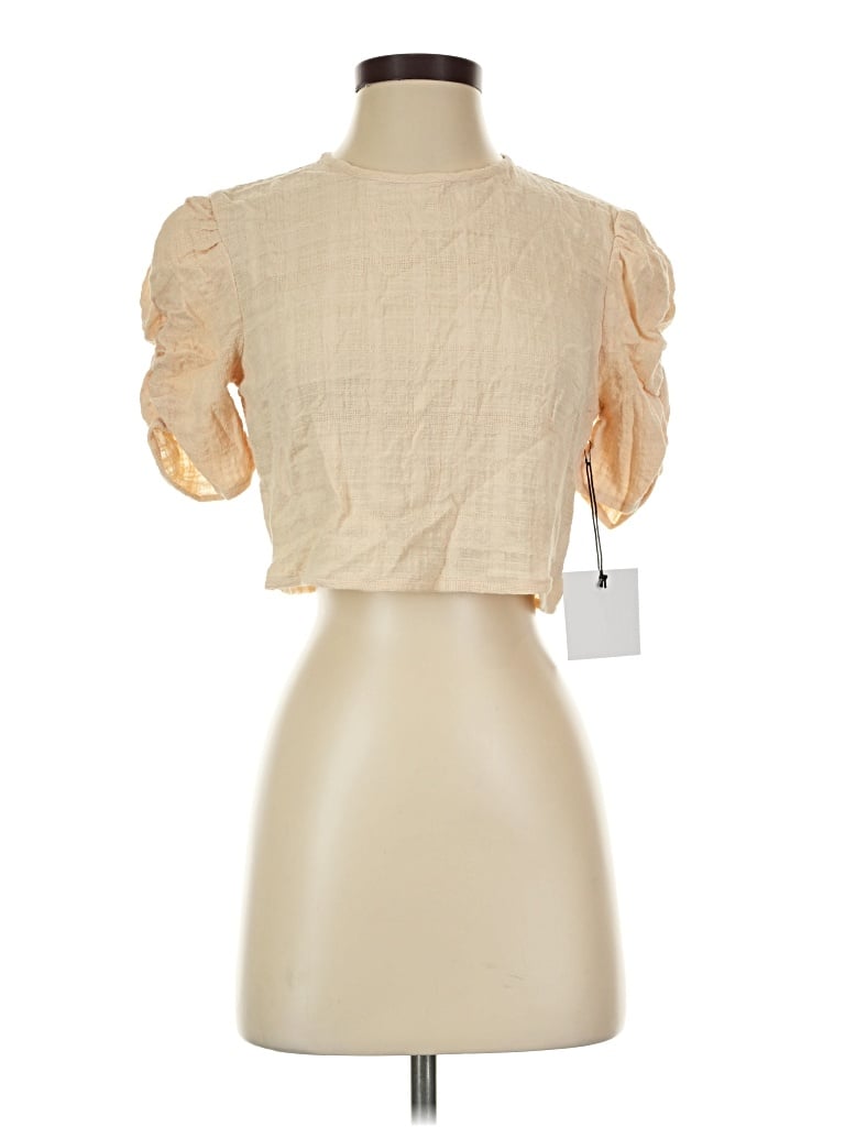 Painted Threads Short Sleeve Top Tan Square Neckline Tops