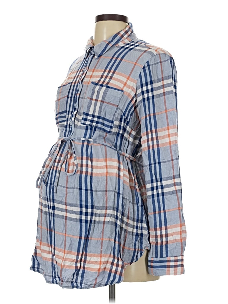 Pre-owned Isabel Maternity Long Sleeve Button Down Shirt In Blue