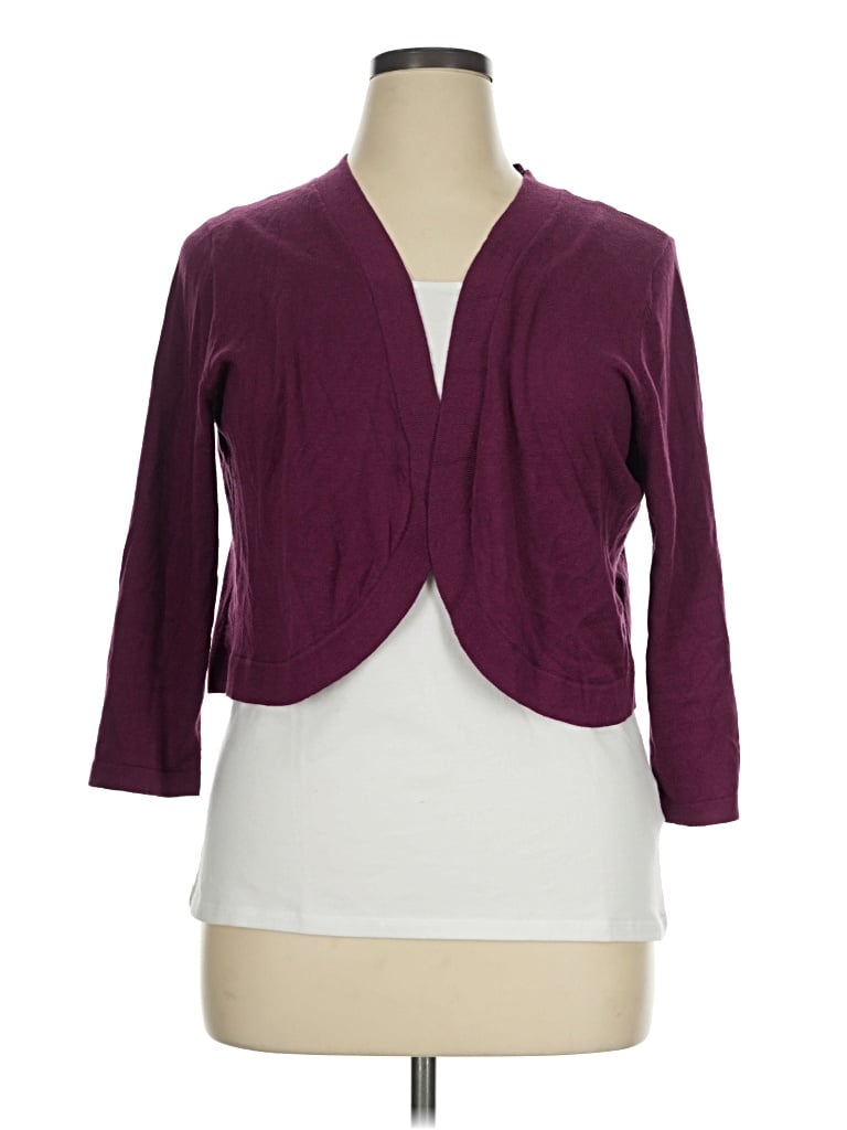Pre-owned Nina Leonard Cardigan Sweater In Burgundy