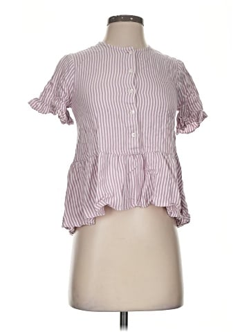 Madewell Studio Ruffle-Hem Top in Lavender Stripe (view 1)