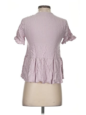 Madewell Studio Ruffle-Hem Top in Lavender Stripe (view 2)