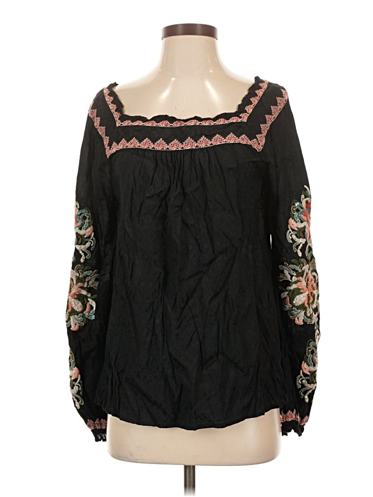 Pre-owned Sundance Long Sleeve Blouse In Black