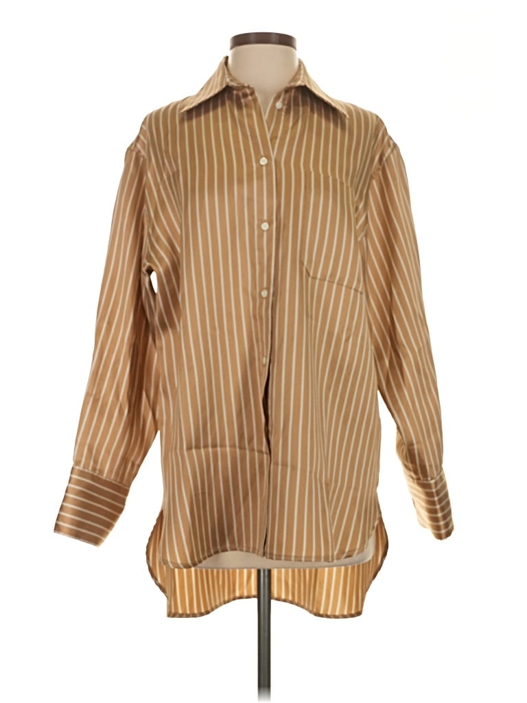 Pre-owned Sandro Long Sleeve Button Down Shirt In Brown