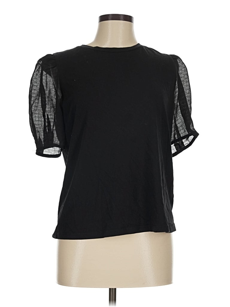 Pre-owned Heartloom Short Sleeve Top Black Mock Neckline Tops