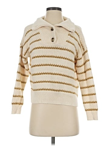 Madewell Canby Button Mockneck Sweater in Stripe (view 1)