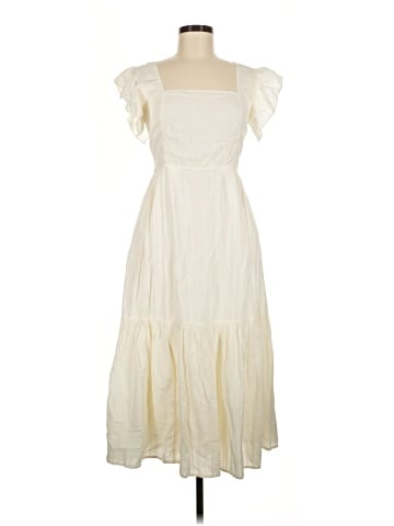 Madewell Ruffle-Strap Tiered Midi Dress in Textural Stripe (view 1)