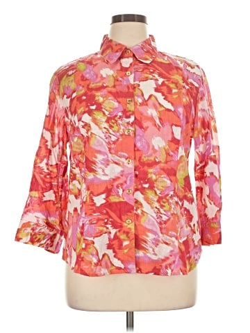 JM Collection 3/4 Sleeve Button-Down Shirt (view 1)