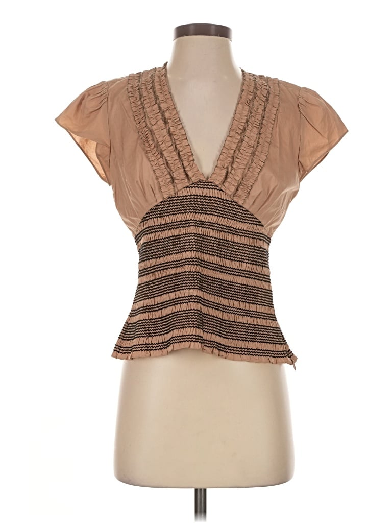 Pre-owned Catherine Malandrino Short Sleeve Top Brown Plunge Neckline Tops