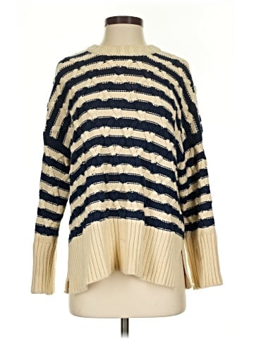 Madewell Cable-Knit Oversized Sweater in Stripe (view 1)
