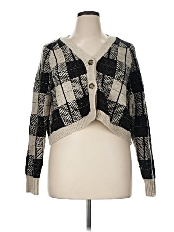 Madewell Button-Front Crop Cardigan in Plaid (view 1)