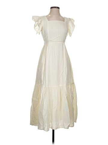 Madewell Ruffle-Strap Tiered Midi Dress in Textural Stripe (view 1)