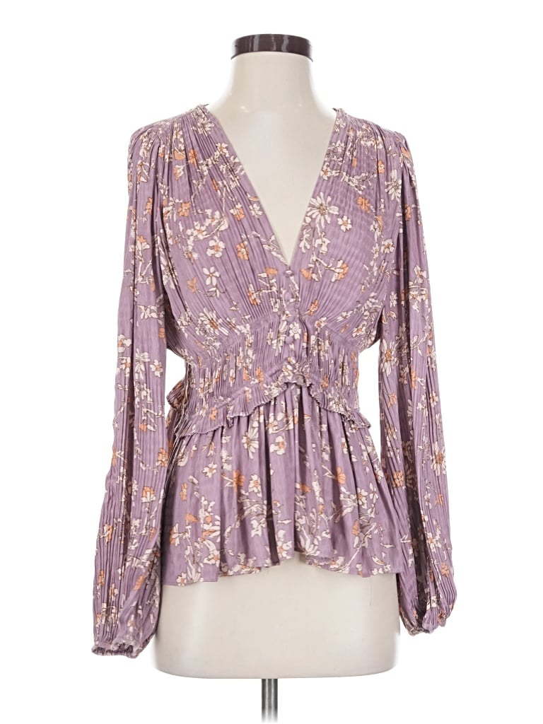 Pre-owned Current Air Long Sleeve Blouse In Purple
