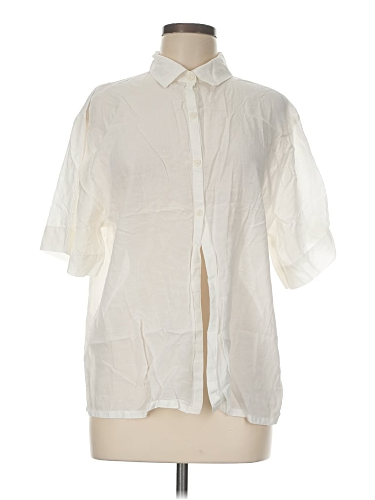 Pre-owned Open Edit Short Sleeve Blouse In Ivory