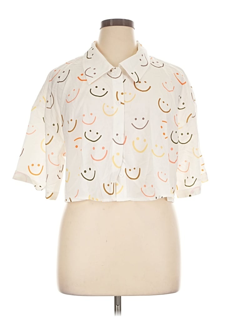 Pre-owned Shein Curve Short Sleeve Blouse In Ivory