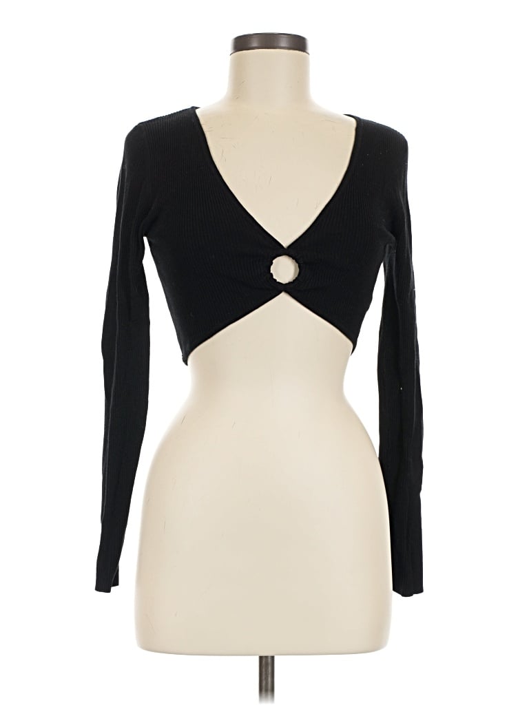 Pre-owned Garage Long Sleeve Top Black Plunge Neckline Tops