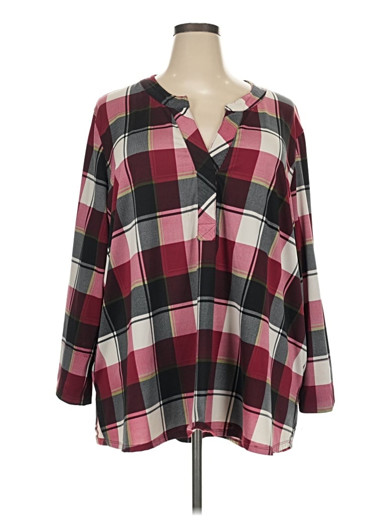 Pre-owned Ali Miles 3/4 Sleeve Blouse In Burgundy