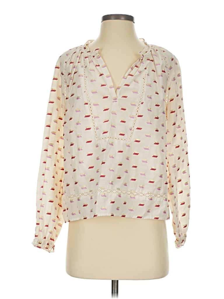 Pre-owned Point Sur Long Sleeve Blouse In Ivory