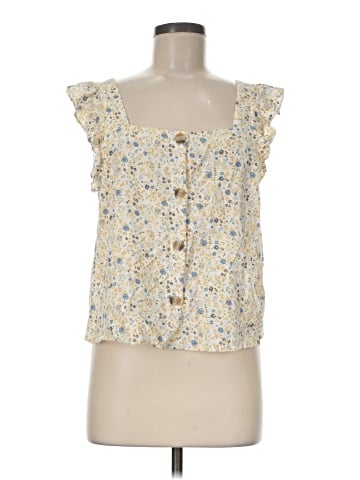 Madewell Linen-Blend Ruffle-Strap Button-Up Tank Top in Folkmagic Floral (view 1)