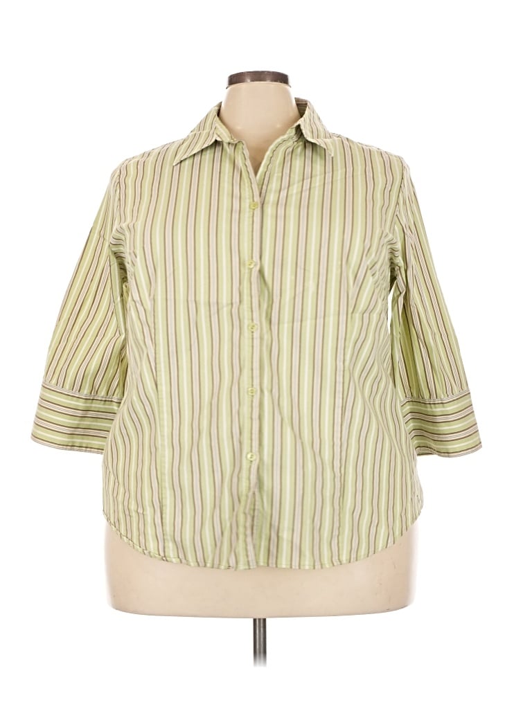 Pre-owned George 3/4 Sleeve Button Down Shirt In Green