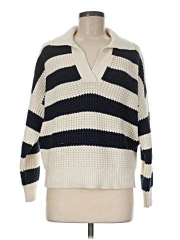 Madewell Waffle-Knit Henley Sweater in Stripe (view 1)