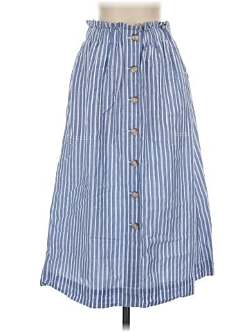 Madewell Paperbag Button-Front Midi Skirt in Stripe (view 1)