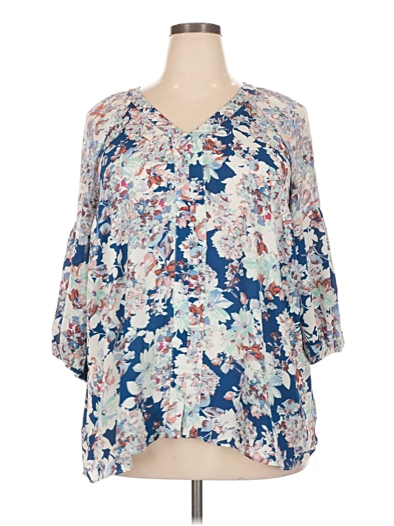 Pre-owned Rose + Olive 3/4 Sleeve Blouse In Blue