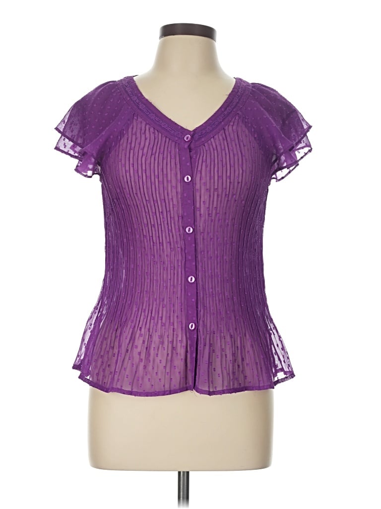 Pre-owned Laura Scott Short Sleeve Blouse In Purple