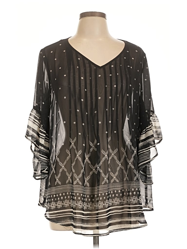 Style & Co 3/4 Sleeve Blouse In Black