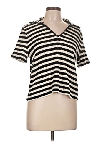 Madewell Crochet-Knit V-Neck Sweater Tee in Stripe (view 1)