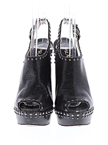 Prada Textured Leather Studded Platform Slingback Sandals (view 2)