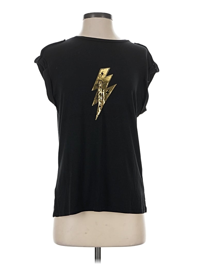 Saint + Sofia Short Sleeve Top Black One Shoulder Neckline Tops