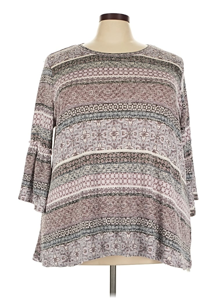 Pre-owned Como Blu 3/4 Sleeve Blouse In Gray