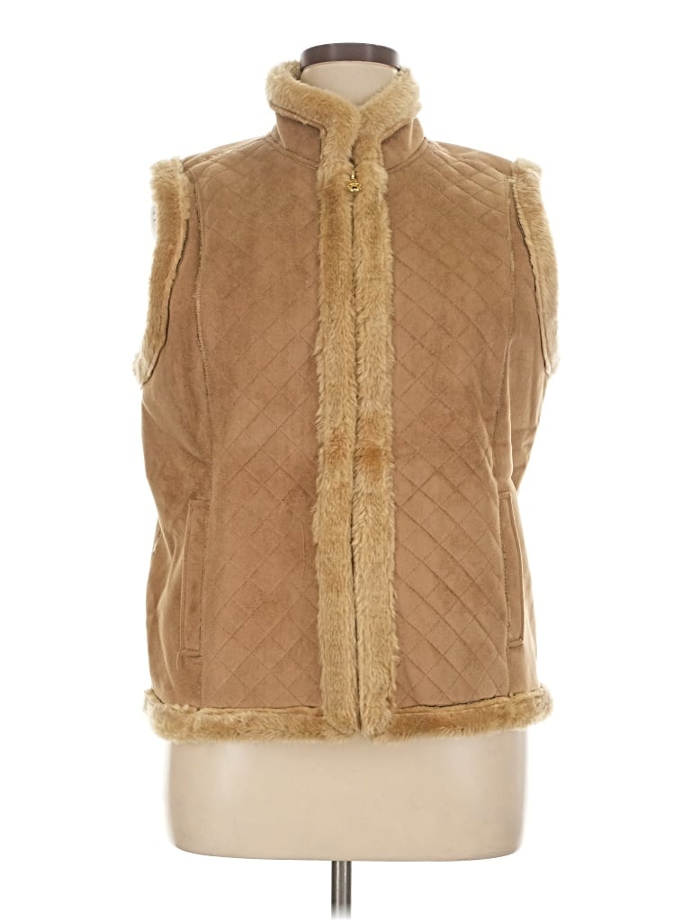 Pre-owned Jaclyn Smith Faux Fur Vest In Gold