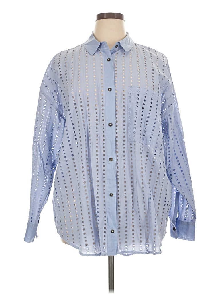 Pre-owned Calia Long Sleeve Button Down Shirt In Blue