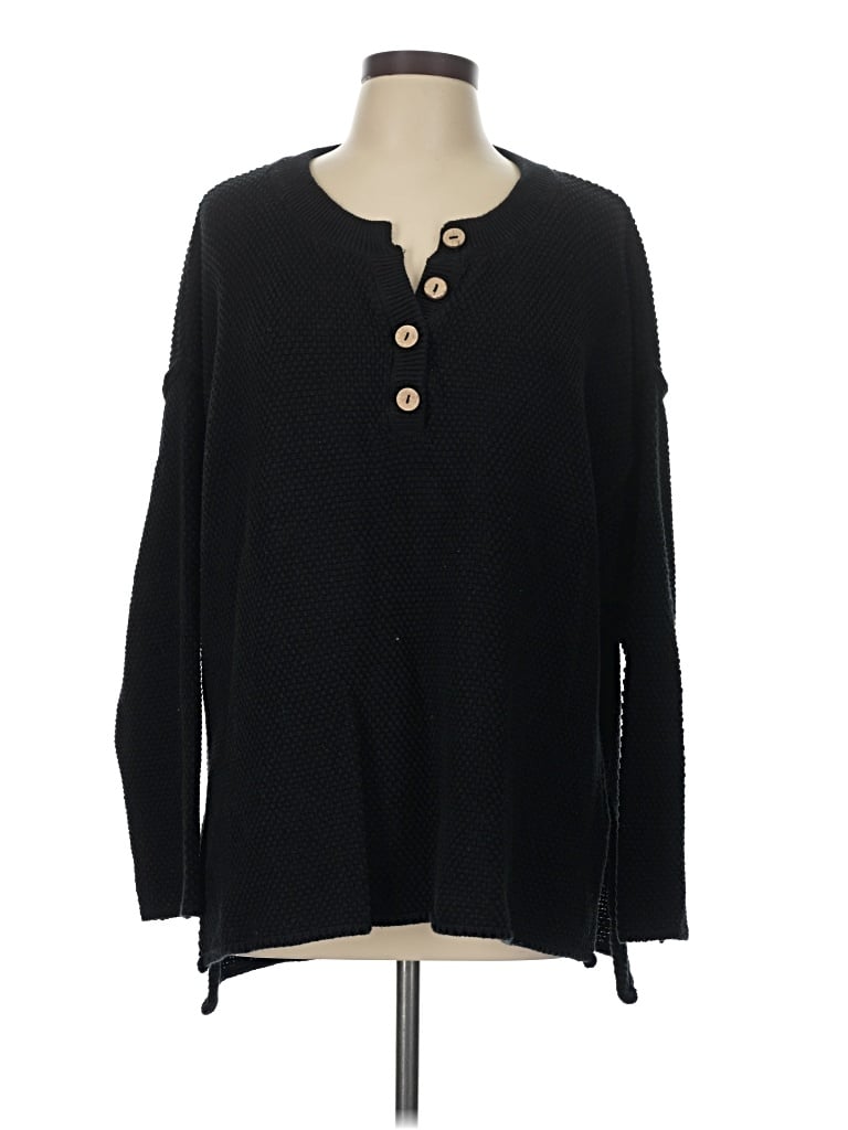 Pre-owned Fp Beach Long Sleeve Top Black Keyhole Neckline Tops