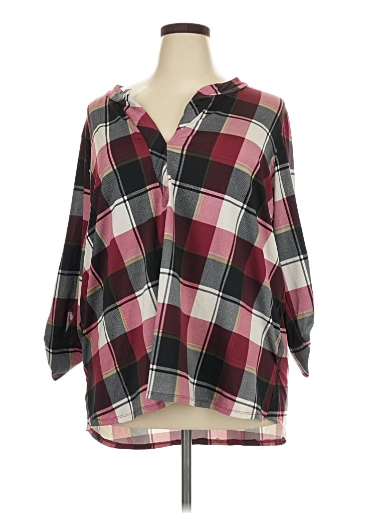 Pre-owned Ali Miles 3/4 Sleeve Blouse In Burgundy