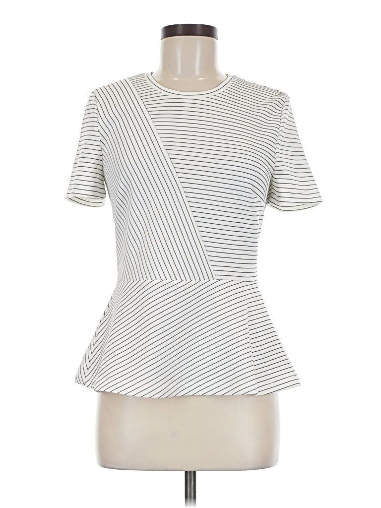 Pre-owned Bcbgmaxazria Short Sleeve Top Silver Crew Neck Tops