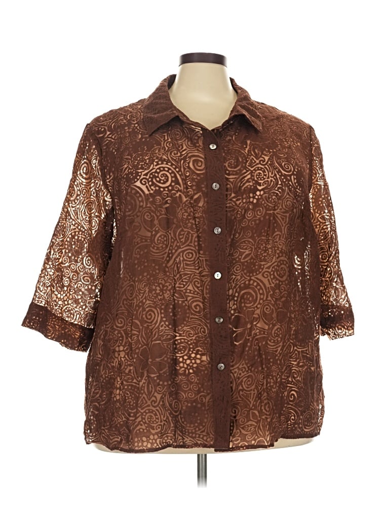 Pre-owned White Stag 3/4 Sleeve Button Down Shirt In Brown