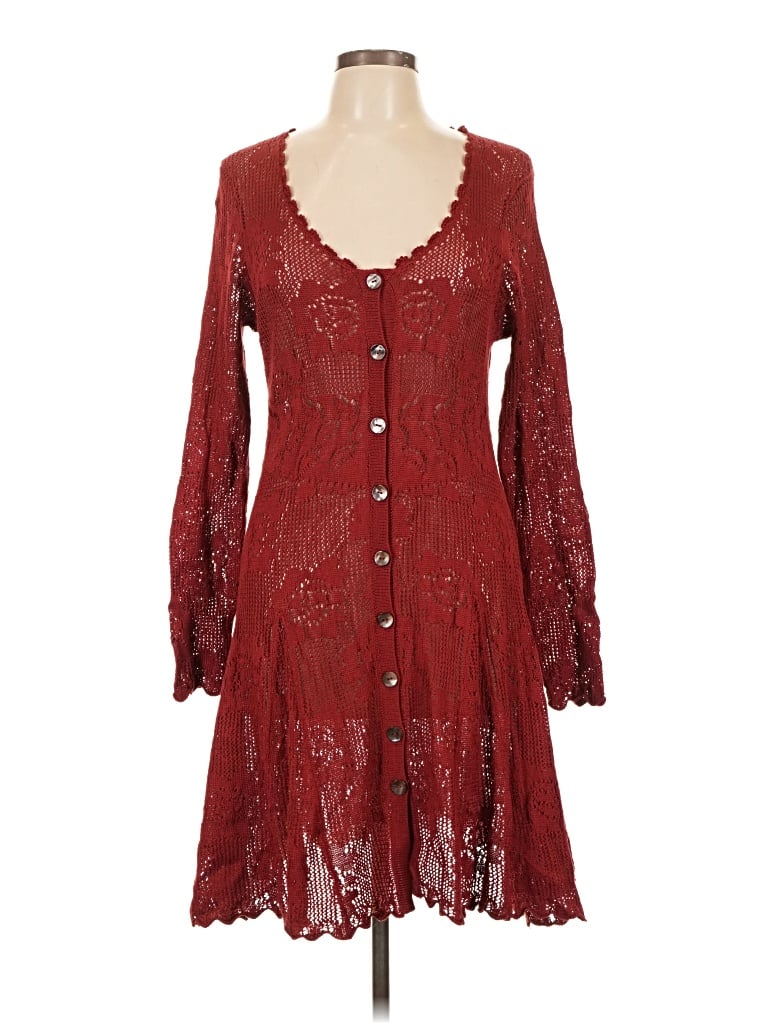 Pre-owned Peruvian Connection Cardigan Sweater In Red