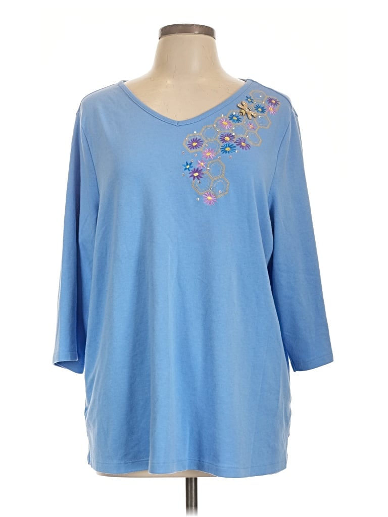 Pre-owned Quacker Factory 3/4 Sleeve Top Blue V-neck Tops