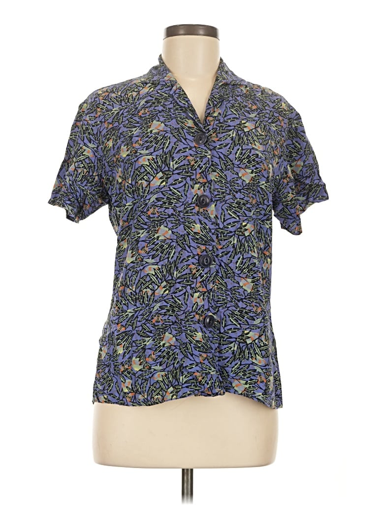 Pre-owned Flax Short Sleeve Blouse In Blue