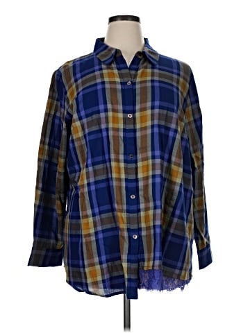 LOGO by Lori Goldstein 3/4 Sleeve Button-Down Shirt (view 1)
